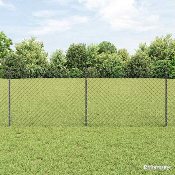 Clture en maillon de chane avec 22 poteaux en U gris 0,8x25 m en acier