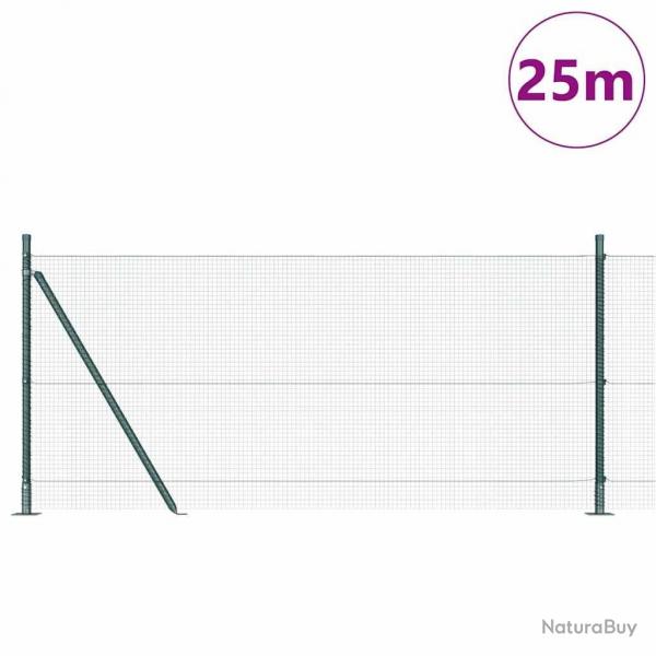 Clture en fil soud avec 13 poteaux  embase verts 0.8x25 m acier