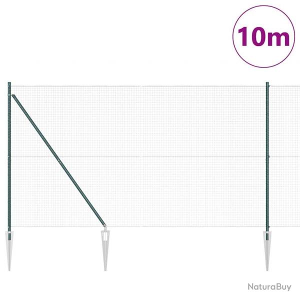 Clture en fil soud avec 7 poteaux  piquets verts 1,6 x 10 m en acier