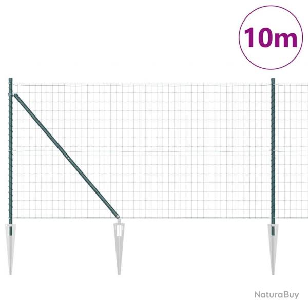 Clture Euro avec 7 poteaux en pointe 1,2 x 10 m en acier galvanis vert