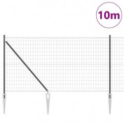 Clôture Euro avec 7 poteaux pointus 1,2 x 10 m en acier galvanisé gris