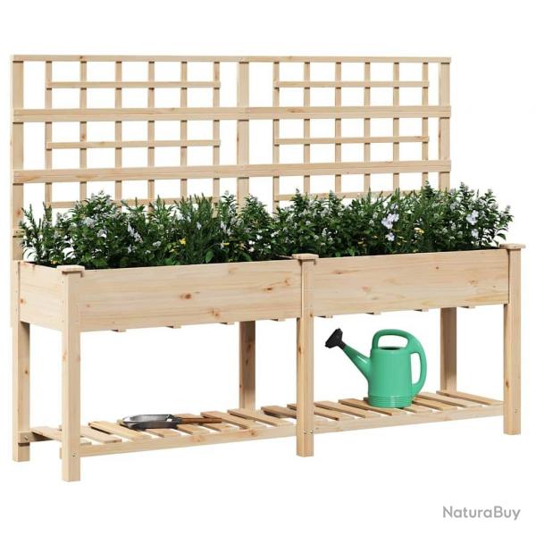 Jardinire avec treillis et tagre 203x53x152 cm en bois massif de sapin