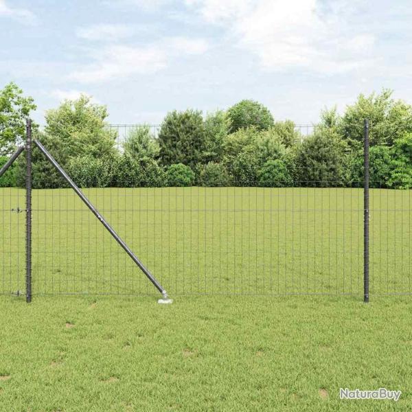 Clture Euro avec 7 poteaux pointus 1,2 x 10 m en acier galvanis gris