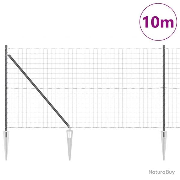 Clture Euro avec 7 poteaux en pique, 1x10 m en acier galvanis gris