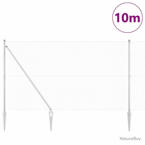 Ensemble de Poteaux de Clture Lot de 2 Acier galvanis 10 x 1.5 m