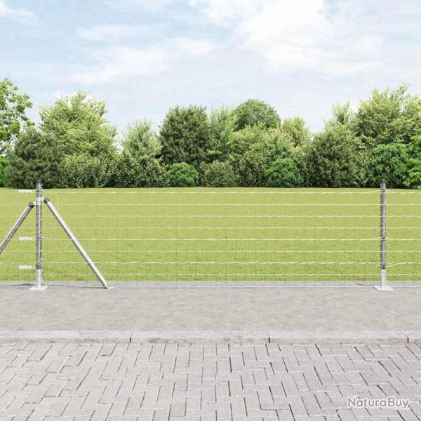 Clture Euro avec 13 poteaux  flange 0,4 x 25 m en acier galvanis