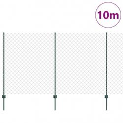 Clôture en Chaîne avec 10 Poteaux U Verte 1.4x10 m Acier