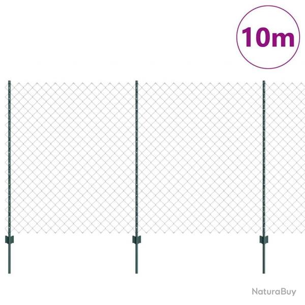 Clture en Chane avec 10 Poteaux U Verte 1.4x10 m Acier