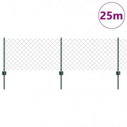 Clôture en mailles de chaîne avec 22 poteaux U Verte 0.6x25 m Acier
