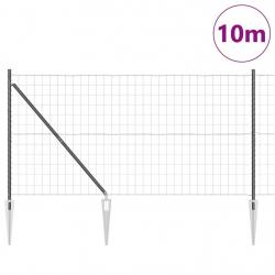 Clôture Euro avec 7 poteaux pointus, 1,4 x 10 m en acier galvanisé gris