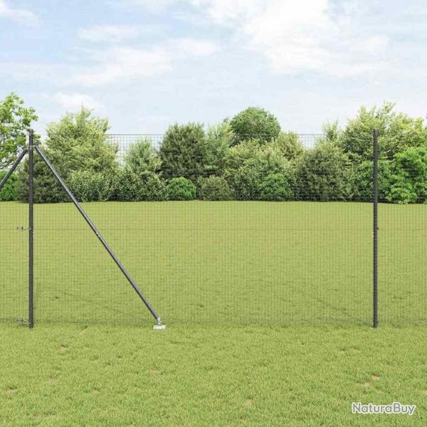 Clture en fil soud avec 7 piquets gris 1,6x10 m en acier