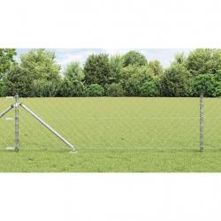 Jeu de Poteaux de Clôture Argent 25 x 0.8 m Acier galvanisé