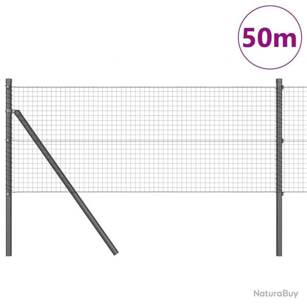 Clture en fil soud avec 13 poteaux Grise 0.6x50 m Acier