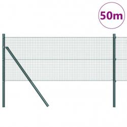 Clôture en fil soudé avec 13 poteaux verts 0.6x50 m en acier