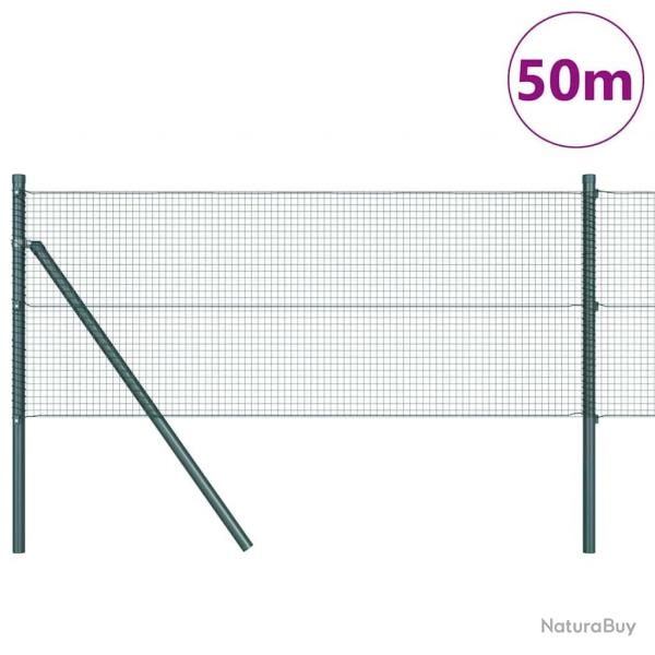 Clture en fil soud avec 13 poteaux verts 0.6x50 m en acier