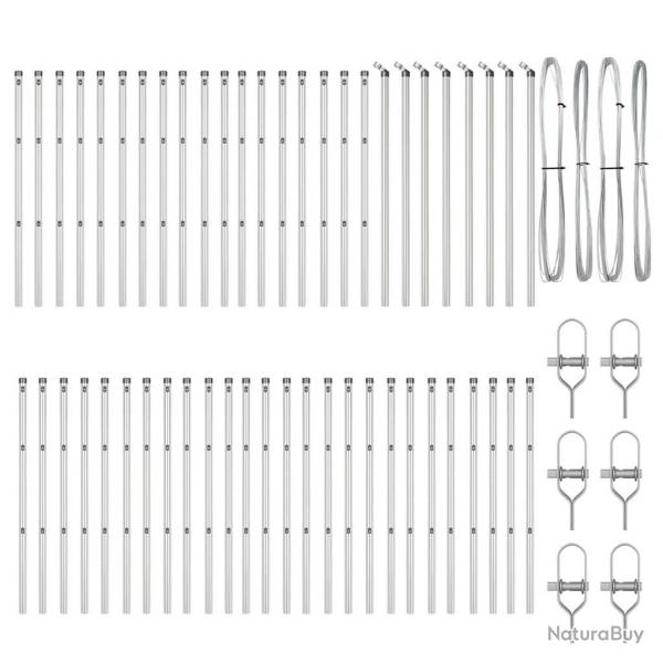 Poteaux de clture 52 pices 32 mm 80 cm en acier galvanis