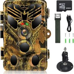 Caméra de Chasse 24MP Vidéo 2,7K Vision Nocturne Infrarouge Ultra-rapide 0,2s IP66 Etanche +SD 32 Go