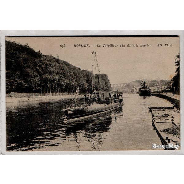 CPA - MARINE DE GUERRE - MORLAIX - Le Torpilleur 154 dans le Bassin  N1069