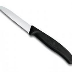 Couteau office Victorinox lame 8 cm crantée inox pointe rabattue, manche noir (boite de 20)