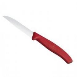 Couteau office Victorinox lame 8 cm crantée inox pointe rabattue, manche rouge (boite de 20)