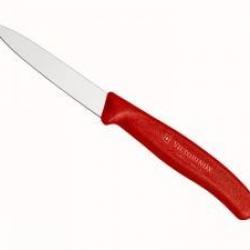 Couteau office Victorinox lame 8 cm inox, pointe milieu, manche rouge