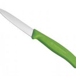 Couteau office Victorinox lame 8 cm inox, pointe milieu, manche vert