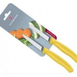 Carte de 2 couteaux office Victorinox lame 8 cm inox, pointe milieu, manche polypropylène jaune