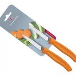 Carte de 2 couteaux office Victorinox lame 8 cm inox, pointe milieu, manche polypropylène orange