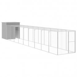 Poulailler enclos cage poules avec cour clair 165 x 1067 x 181 cm acier galvanisé gris 02_0043962