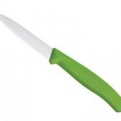 Couteau office Victorinox lame crantée 8 cm inox, pointe milieu, manche polypropylène vert