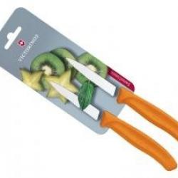 Carte 2 couteaux office Victorinox lame crantée 8 cm inox pointe milieu manche polypropylène orange