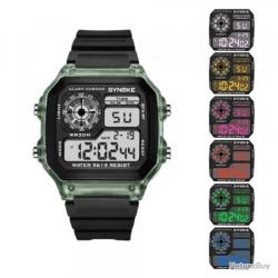 Montre Numérique Verte Transparente Étanche Homme Sport - Multifonction Course Outdoor Randonnée