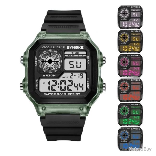 Montre Numérique Verte Transparente Étanche Homme Sport - Multifonction Course Outdoor Randonnée