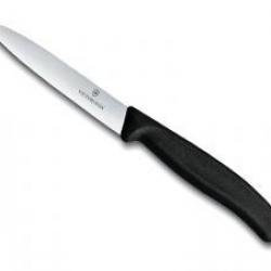Couteau office Victorinox lame 10 cm inox, pointe milieu, manche polypropylène noir.