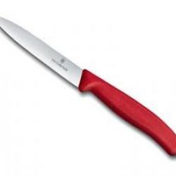 Couteau office Victorinox lame 10 cm inox, pointe milieu, manche polypropylène rouge