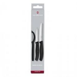 Set 3 pièces Victorinox couteau, couteau de table, pèle-tomates manche noir