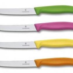 Boîte de 20 couteaux de table/tomates Victorinox lame crantée 11 cm inox, bout rond, manche assortis