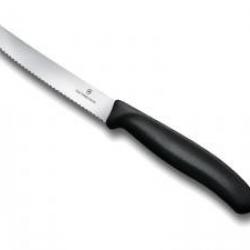 Couteau de table/tomates Victorinox lame crantée 11 cm inox, bout rond, manche polypropylène noir