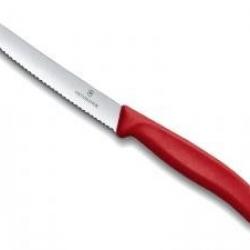 Couteau de table/tomates Victorinox lame crantée 11 cm inox, bout rond, manche polypropylène rouge