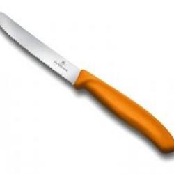 Couteau de table/tomates Victorinox lame crantée 11 cm inox, bout rond, manche polypropylène orange