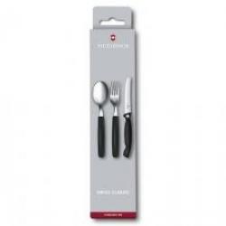 Set de 3 couverts inox Victorinox manche noir (couteau office, fourchette, cuillère à soupe)