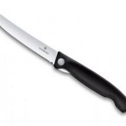 Couteau office pliant Victorinox lame crantée inox, bout rond, à cran intérieur, manche 13 cm noir