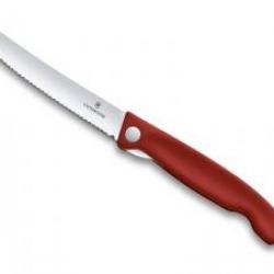 Couteau office pliant Victorinox lame crantée inox, bout rond, à cran intérieur, manche 13 cm rouge