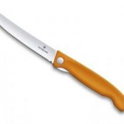 Couteau office pliant Victorinox lame crantée inox, bout rond, à cran intérieur, manche 13 cm orange