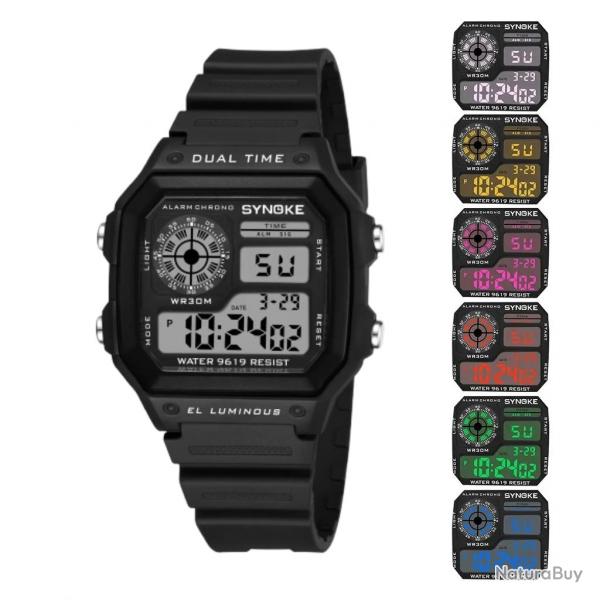 Montre Tactique Homme Noire Numrique tanche Multifonction Sport Outdoor Rando Course Chasse Pche