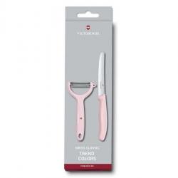 Set 2 pièces Victorinox manche rose pastel couteau de table + péle-tomates