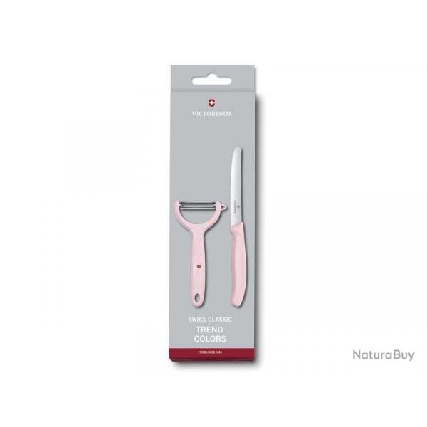 Set 2 pices Victorinox manche rose pastel couteau de table + ple-tomates
