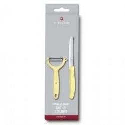 Set 2 pièces Victorinox manche jaune pastel couteau de table + péle-tomates