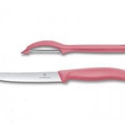 Set 2 pièces Victorinox manche rouge pastel couteau de table + péle-tomates