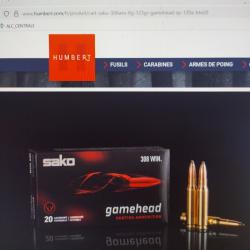 Lot de deux boîtes de balles sako 308 win 8g 123gr gamehead SP 129a bte20 soit 40 munitions